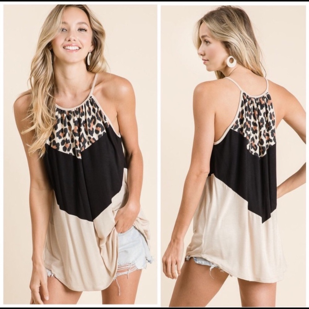 Boutique Leopard Halter Tank Top
